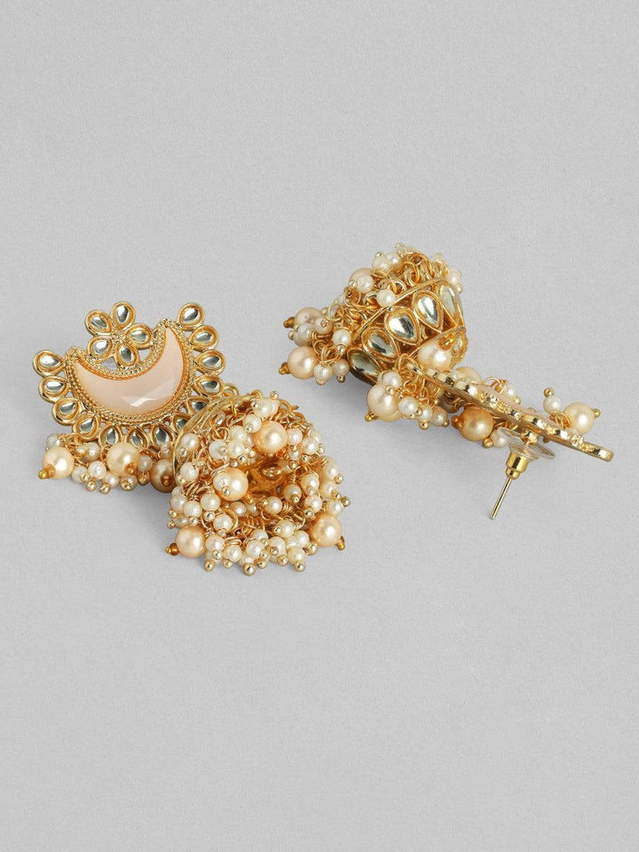 Rubans Kundan with Beads 24K Gold Plated Handcrafted Jhumka Earrings Earrings