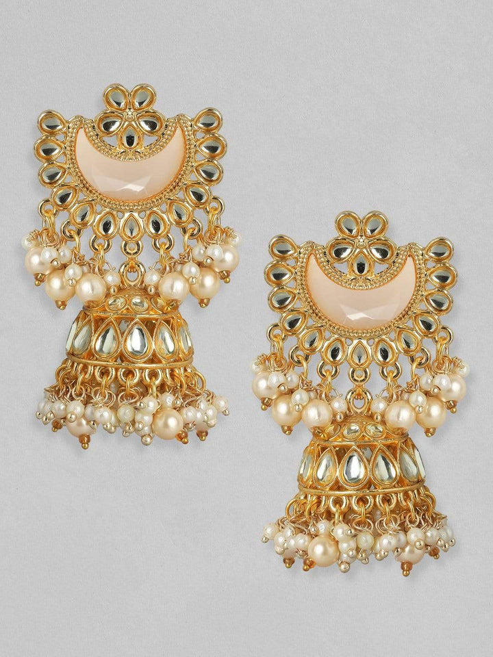 Rubans Kundan with Beads 24K Gold Plated Handcrafted Jhumka Earrings Earrings