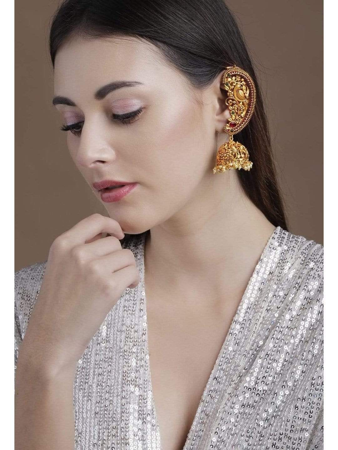 Rubans LUXURY Traditionally Handcrafted 22Kt Gold Plated Temple Jhumka Earrings Earrings
