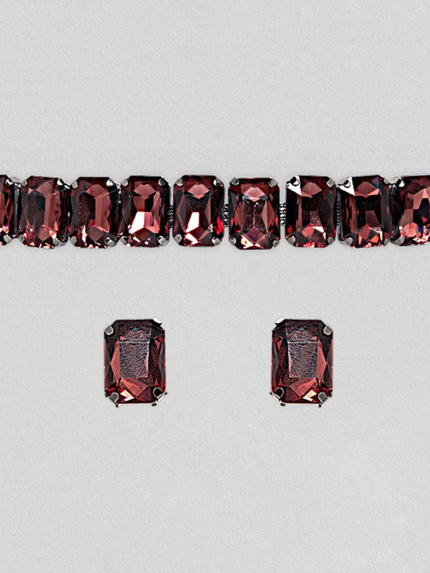 Rubans Mesmerizing Choker Set With Wine Coloured Stones. Necklace Set