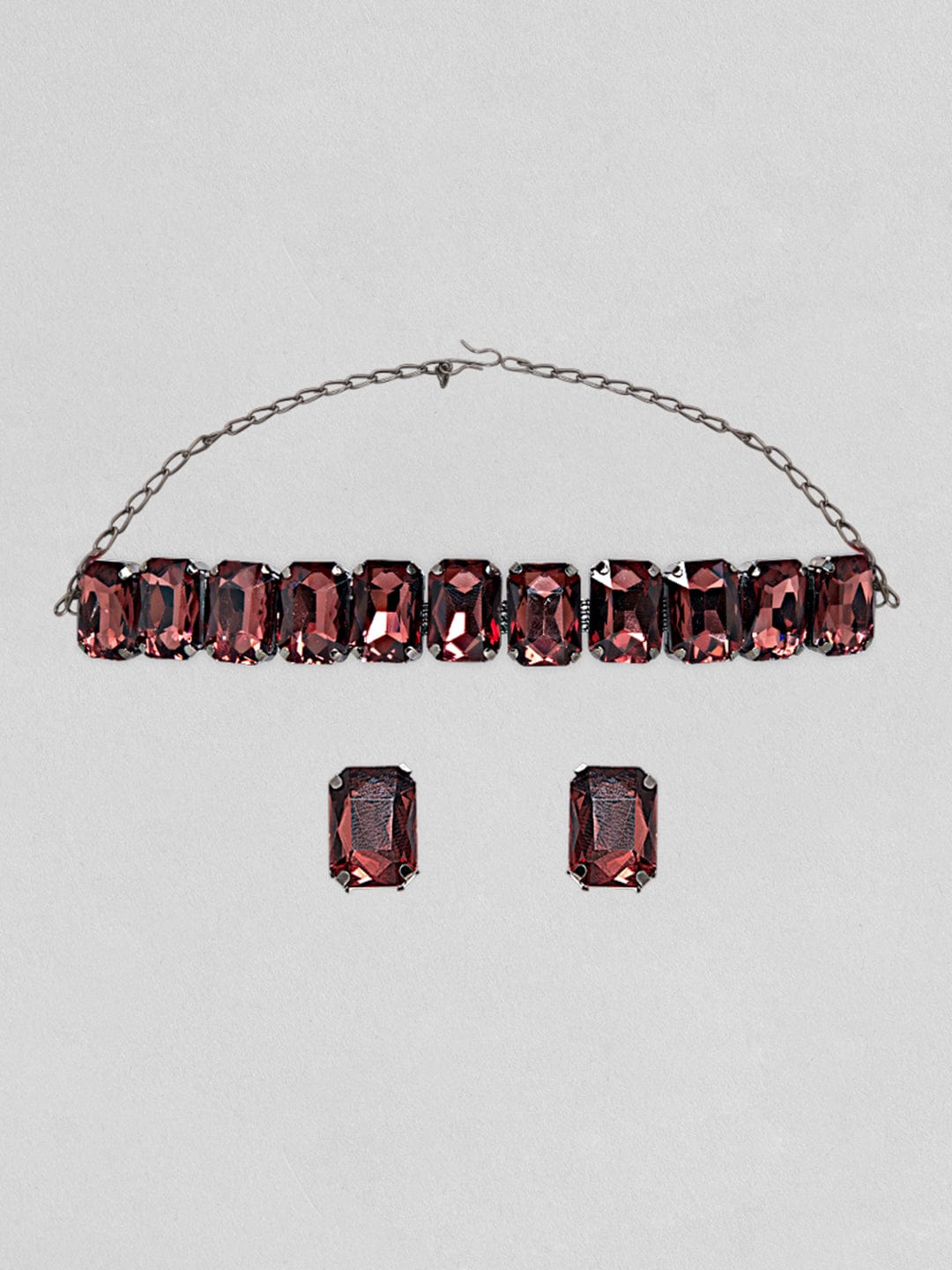 Rubans Mesmerizing Choker Set With Wine Coloured Stones. Necklace Set