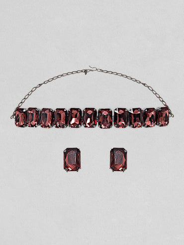Rubans Mesmerizing Choker Set With Wine Coloured Stones. Necklace Set