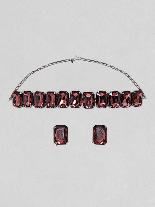 Rubans Mesmerizing Choker Set With Wine Coloured Stones. Necklace Set