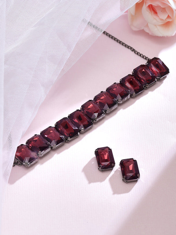 Rubans Mesmerizing Choker Set With Wine Coloured Stones. Necklace Set