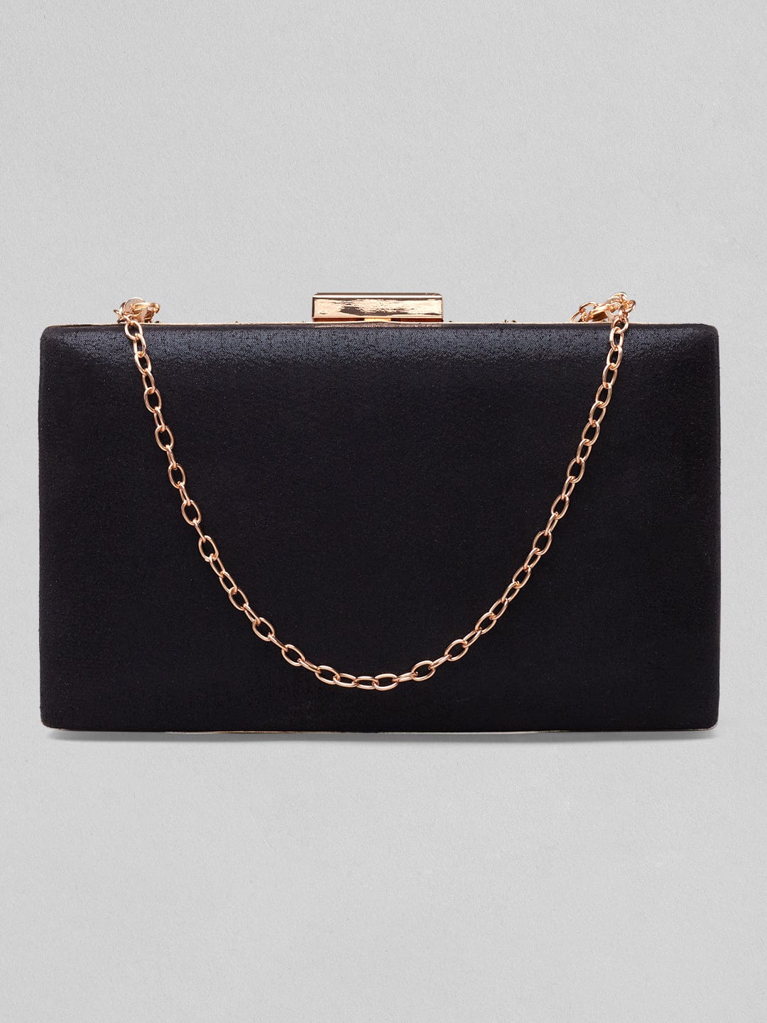 Rubans Navy Blue Coloured Box Clutch With Embellished Golden Beads Handbag & Wallet Accessories