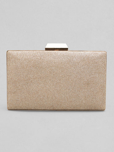 Rubans Off White And Silver Box Clutch Sling Bag With Glossy Texture. Handbag & Wallet Accessories