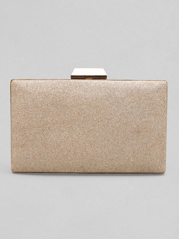 Rubans Off White And Silver Box Clutch Sling Bag With Glossy Texture. Handbag & Wallet Accessories