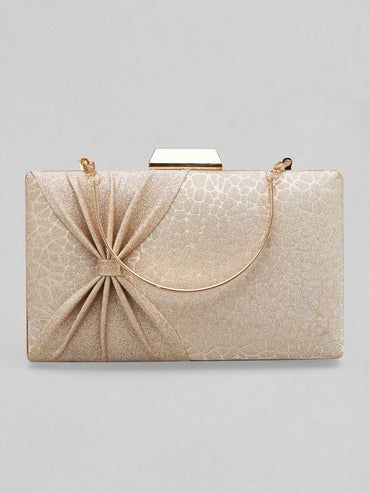 Rubans Off White And Silver Box Clutch Sling Bag With Glossy Texture. Handbag & Wallet Accessories