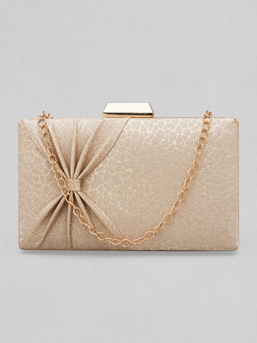 Rubans Off White And Silver Box Clutch Sling Bag With Glossy Texture. Handbag & Wallet Accessories