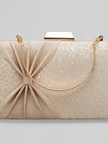 Rubans Off White And Silver Box Clutch Sling Bag With Glossy Texture. Handbag & Wallet Accessories
