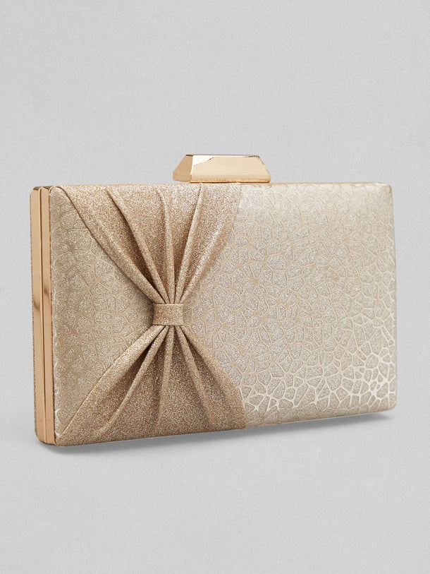 Rubans Off White And Silver Box Clutch Sling Bag With Glossy Texture. Handbag & Wallet Accessories