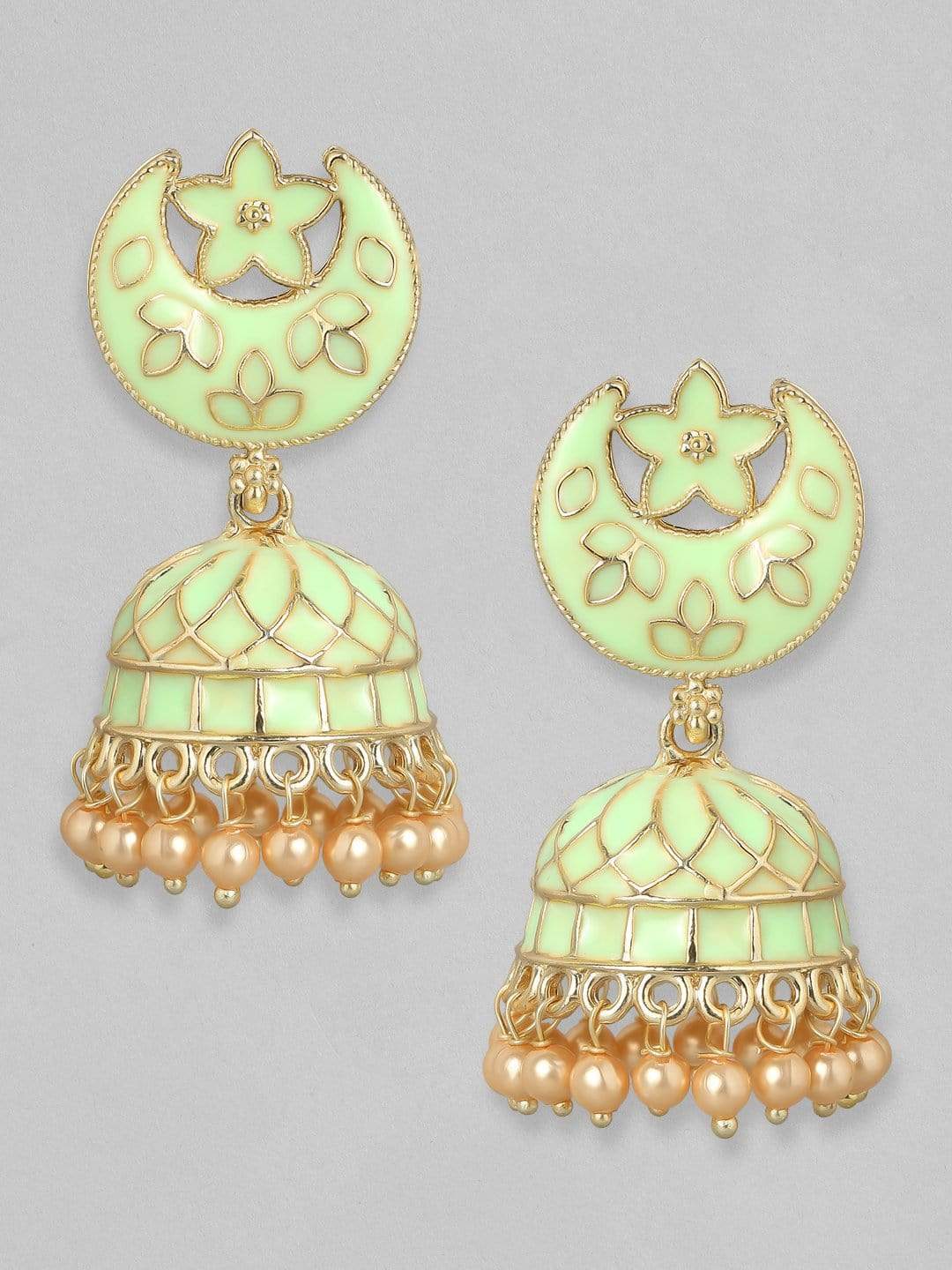 Rubans Orange Enamel 22K Gold Plated Handcrafted Crescent Jhumka Earrings Earrings