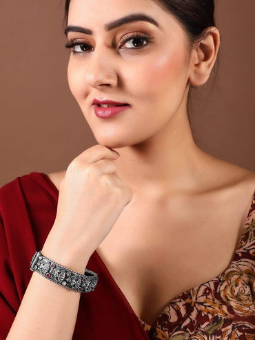 Rubans Oxidised Filigree Silver Plated Handcrafted Durga Bracelet Bangles & Bracelets