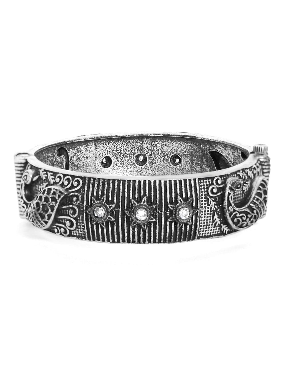 Rubans Oxidised Filigree Silver Plated Handcrafted Peacock Bracelet Bangles & Bracelets