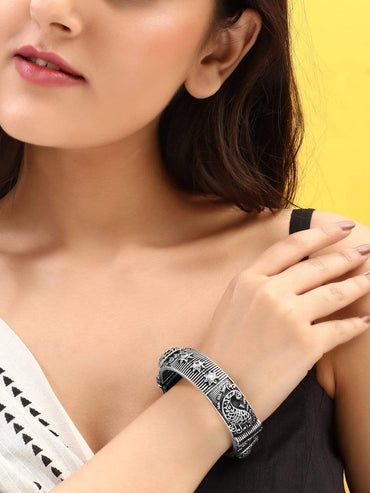 Rubans Oxidised Filigree Silver Plated Handcrafted Peacock Bracelet Bangles & Bracelets