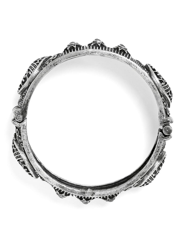 Rubans Oxidised Filigree Silver Plated Ruby Stone Handcrafted Peacock Bracelet Bangles & Bracelets