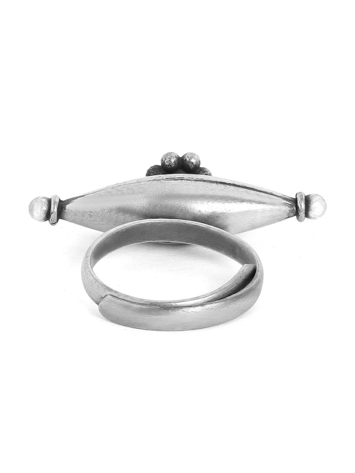 Rubans Oxidised Handcrafted Silver Plated Geomatric Shape Finger Ring Rings