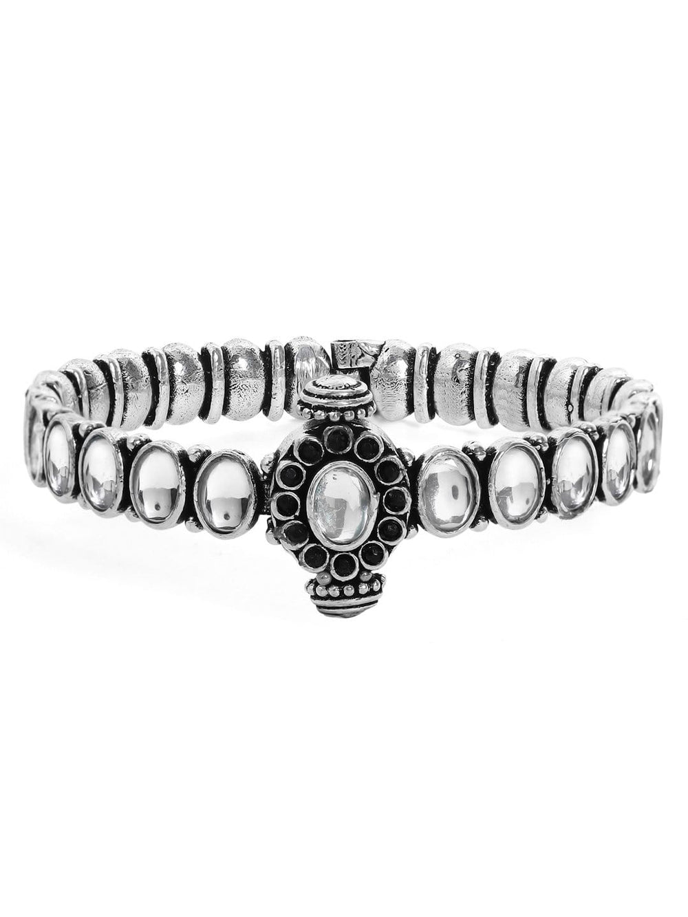 Rubans Oxidised Kundan Silver Plated Handcrafted Bracelet Bangles & Bracelets