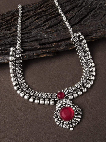 Rubans Oxidised Necklace with Stone Chain & Necklaces