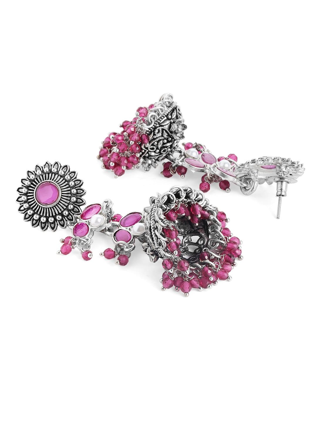 Rubans Oxidised Regal Pink Beads Jhumkas Earrings