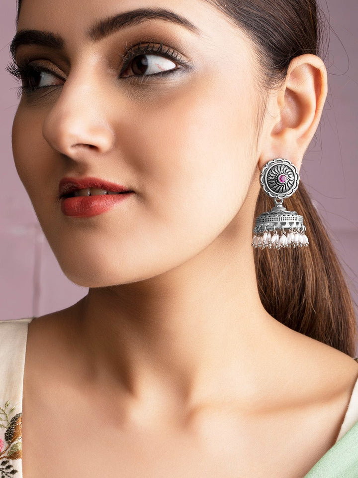 Rubans Oxidised Silver Handcrafted Jhumka Earrings. Earrings