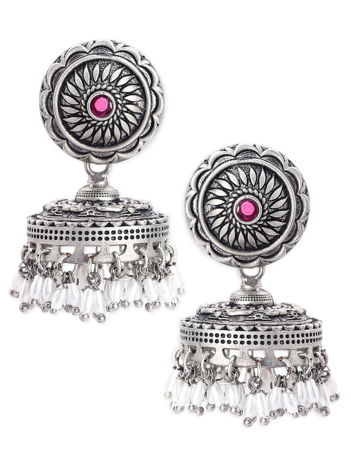 Rubans Oxidised Silver Handcrafted Jhumka Earrings. Earrings