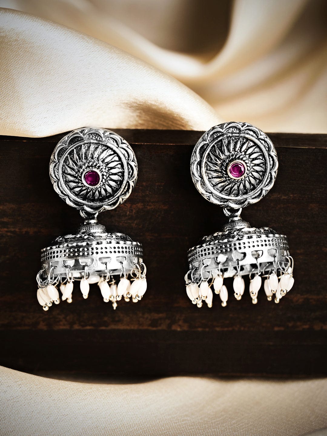 Rubans Oxidised Silver Handcrafted Jhumka Earrings. Earrings