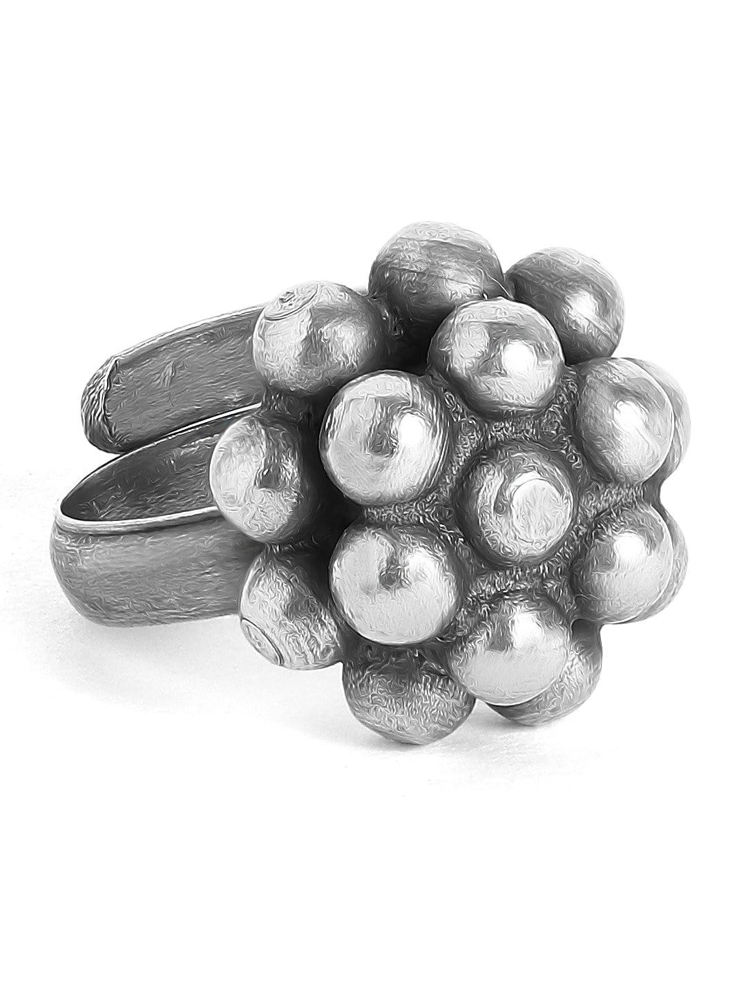 Rubans Oxidised Silver-Plated Black Handcrafted Finger Ring Rings