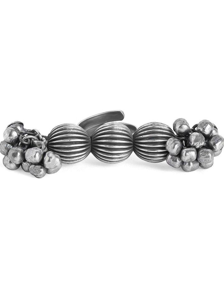 Rubans Oxidised Silver-Plated Ghungroo-Studded Handcrafted Adjustable Finger Ring Rings