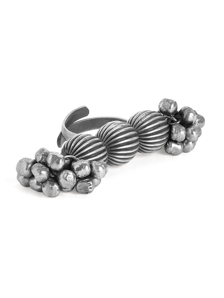 Rubans Oxidised Silver-Plated Ghungroo-Studded Handcrafted Adjustable Finger Ring Rings