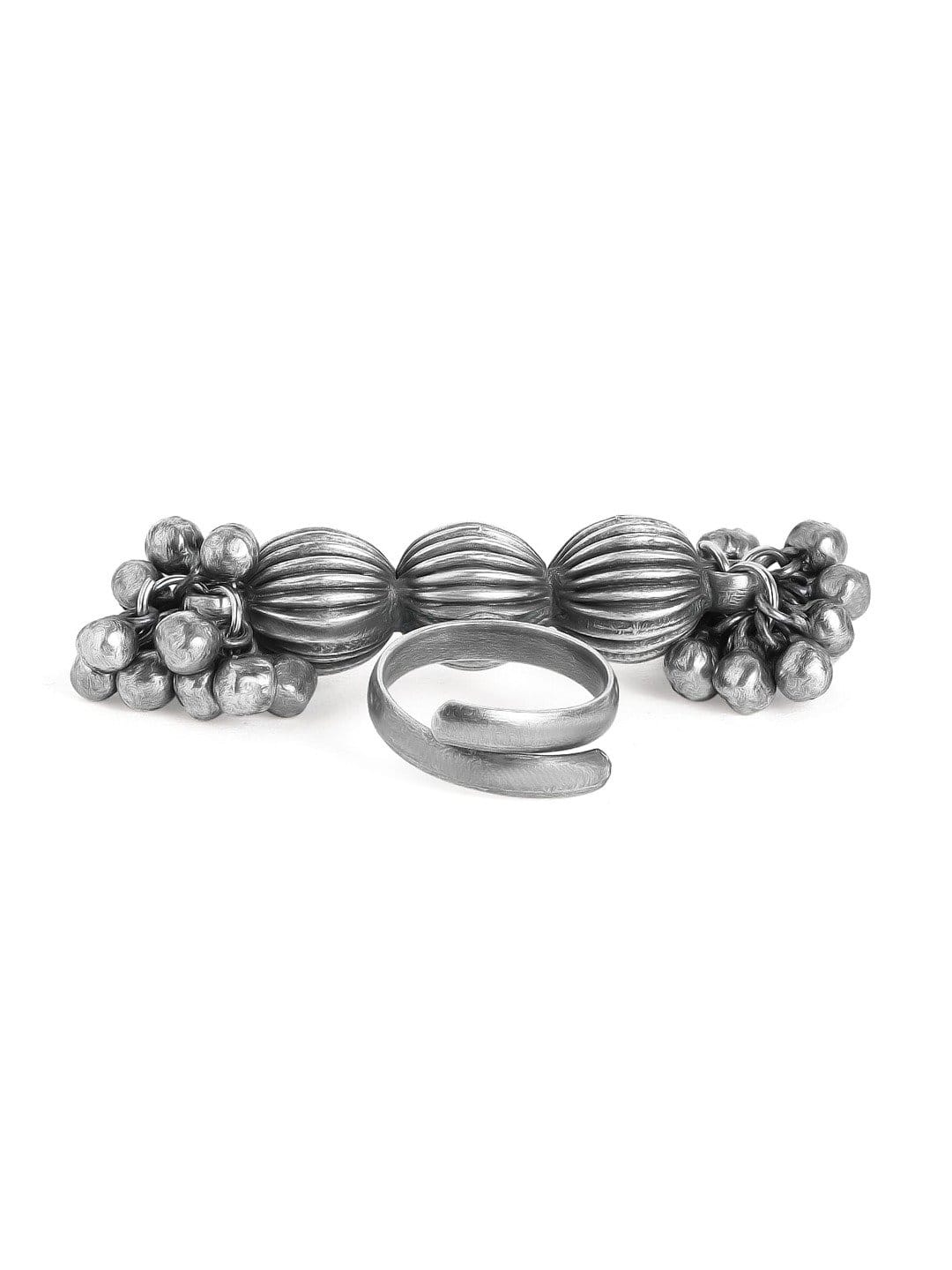 Rubans Oxidised Silver-Plated Ghungroo-Studded Handcrafted Adjustable Finger Ring Rings