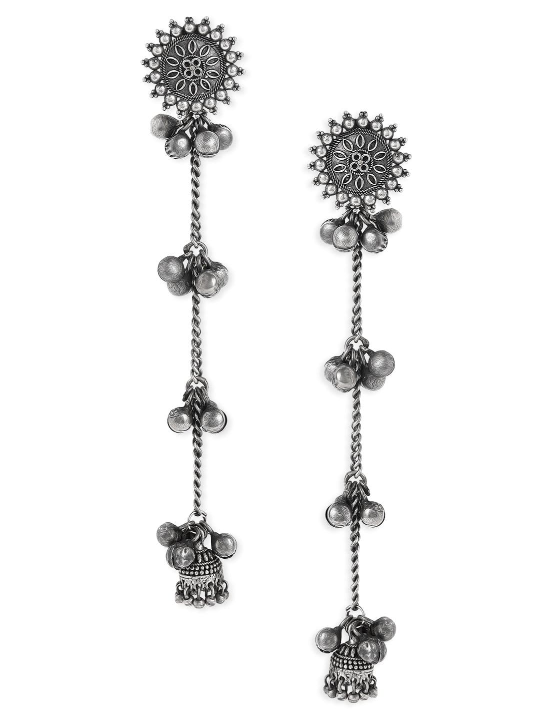 Rubans Oxidised Silver Plated Handcrafted Filigree Drop Earrings Earrings