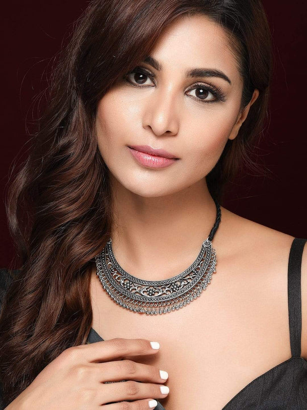 Rubans Oxidised Silver Plated Handcrafted Filligree Necklace Chain & Necklaces