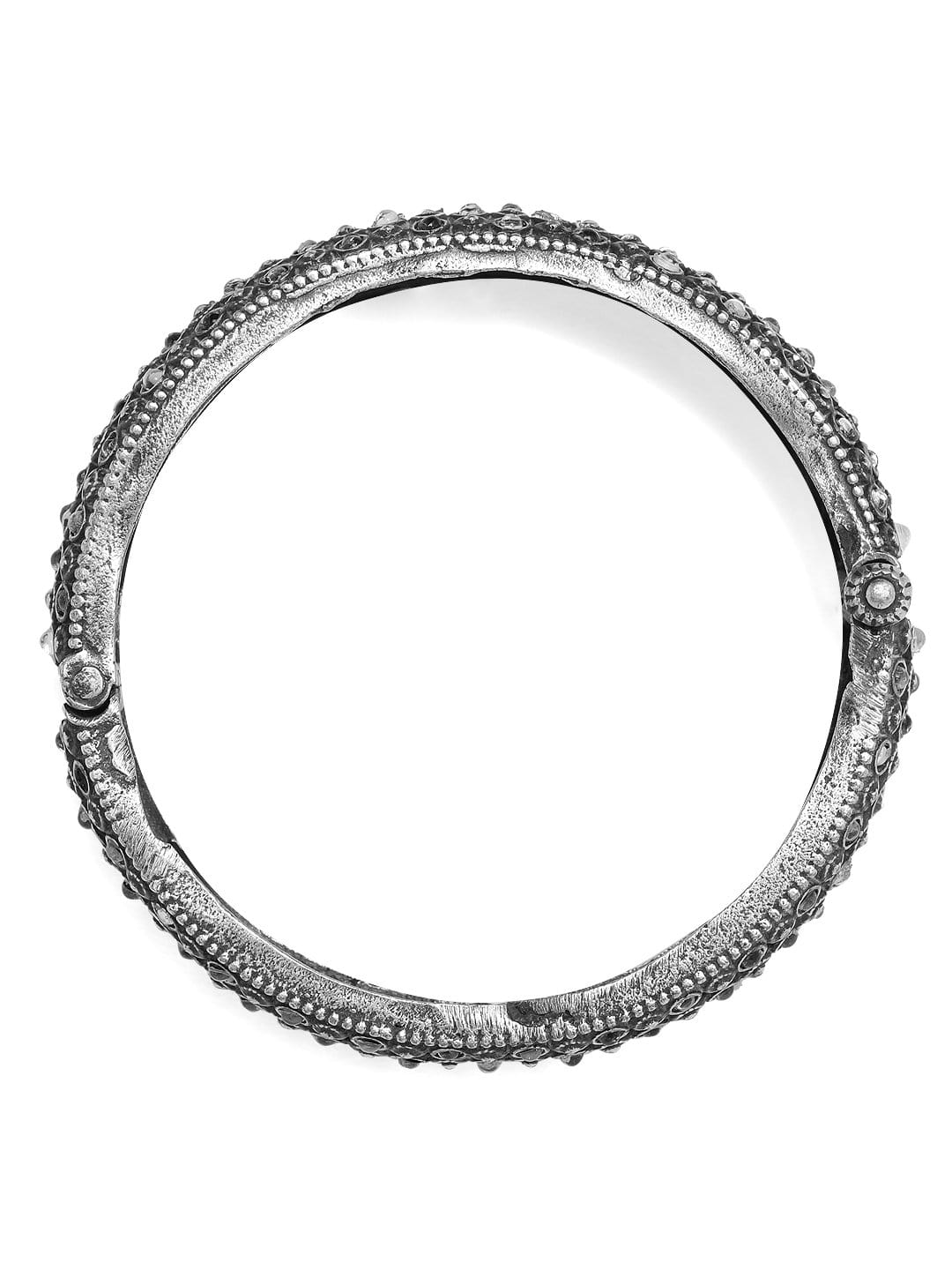 Rubans Oxidised Silver Plated Handcrafted Stone Studded Bracelet Bangles & Bracelets
