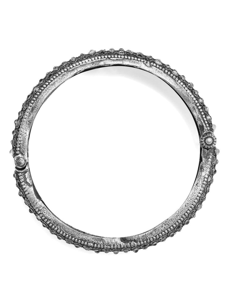 Rubans Oxidised Silver Plated Handcrafted Stone Studded Bracelet Bangles & Bracelets