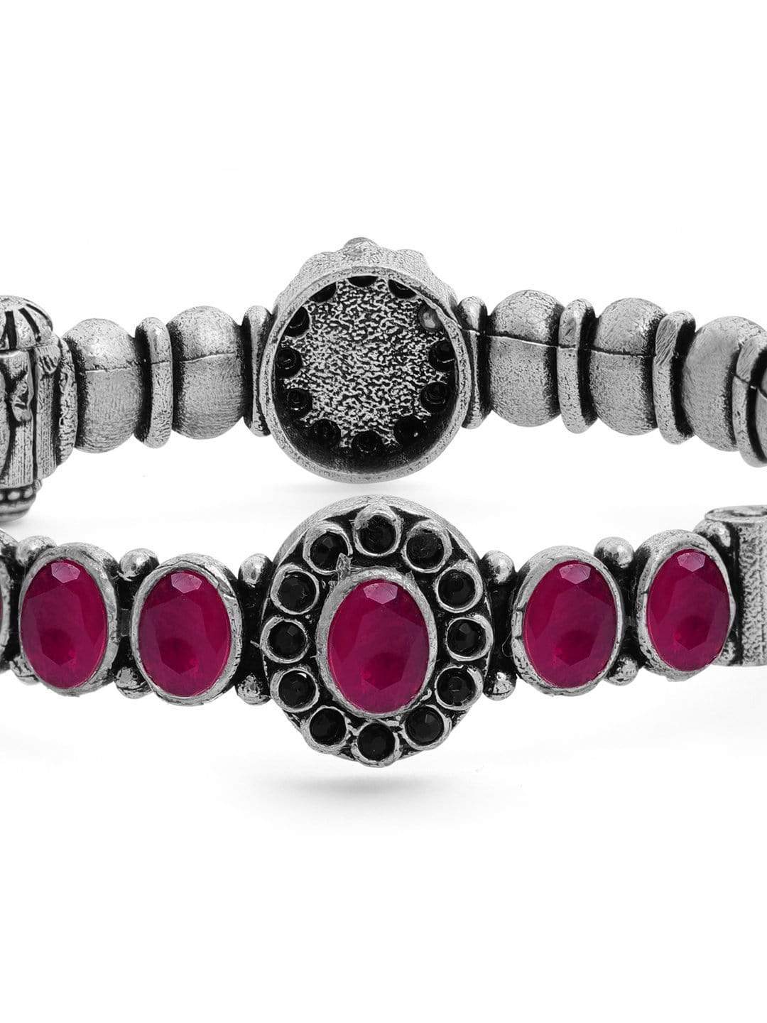 Rubans Oxidised Silver Plated Ruby Studded Handcrafted Bangle Bangles & Bracelets
