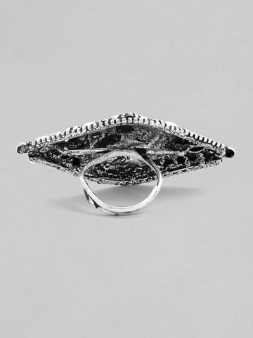 Rubans Oxidised Silver-Plated Temple Finger Ring