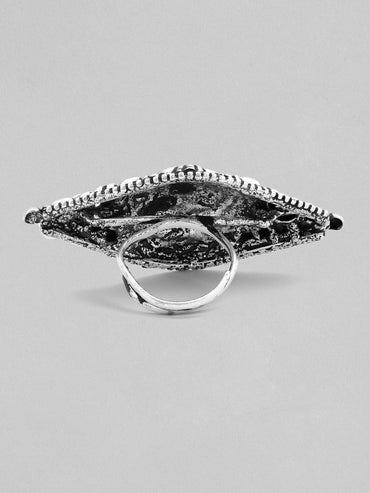 Rubans Oxidised Silver-Plated Temple Finger Ring