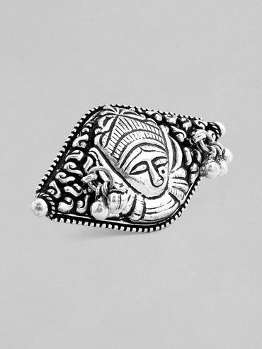 Rubans Oxidised Silver-Plated Temple Finger Ring