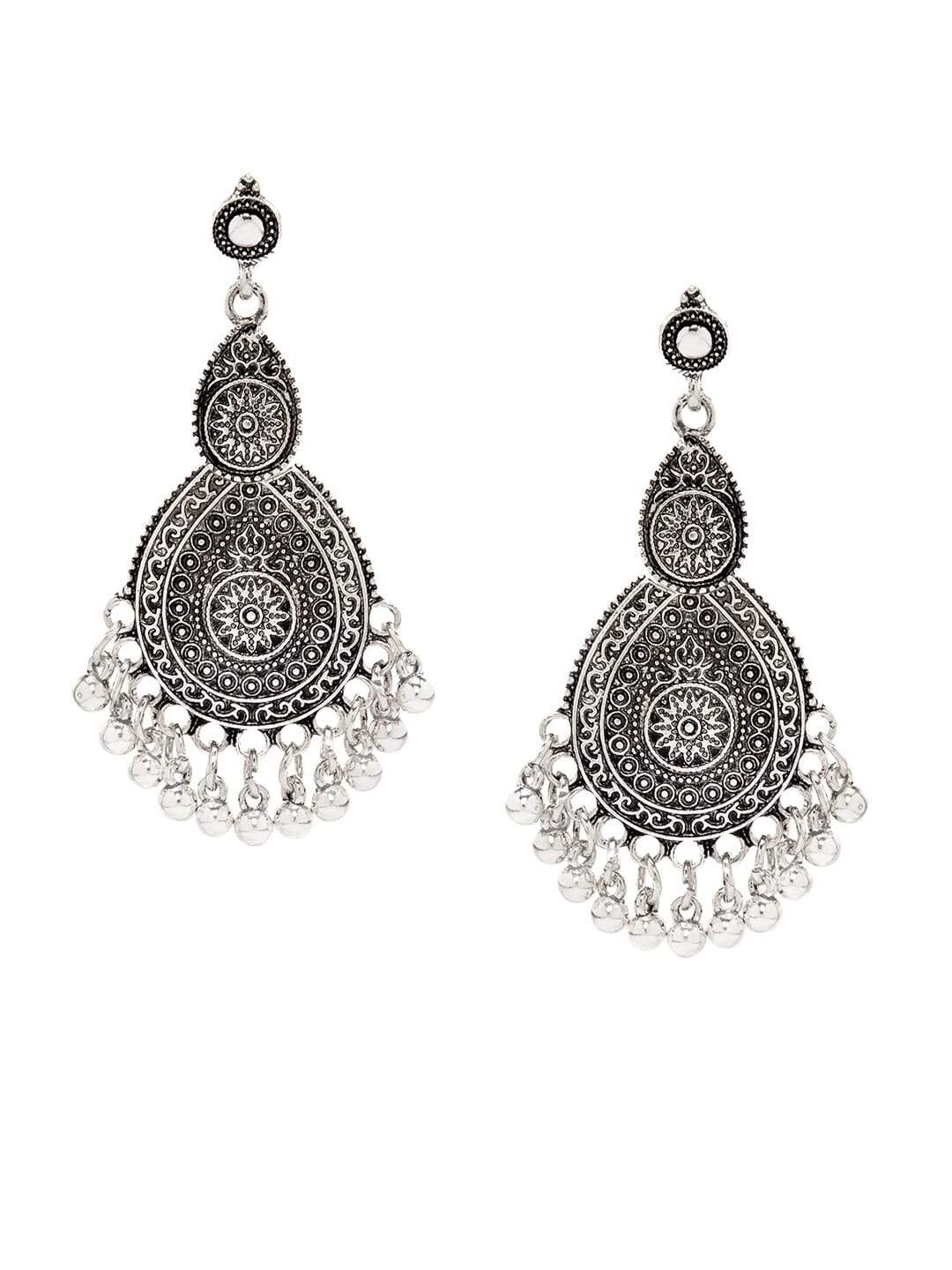 Rubans Oxidised Silver Plated Textured Statement Drop Earring Earrings