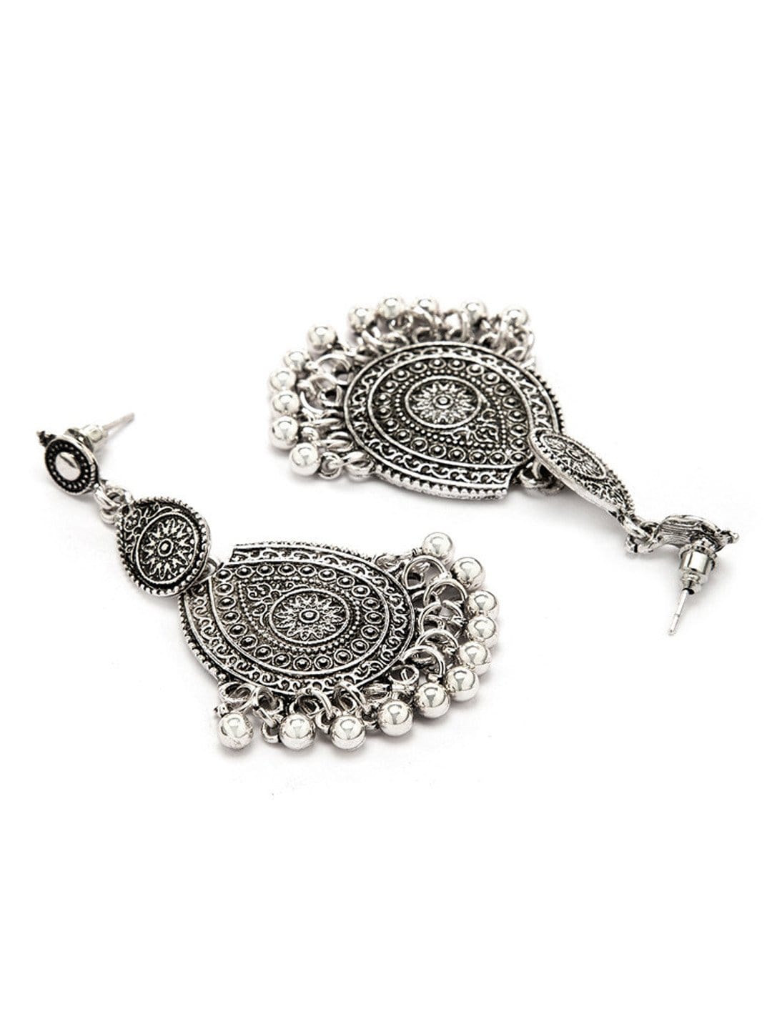 Rubans Oxidised Silver Plated Textured Statement Drop Earring Earrings