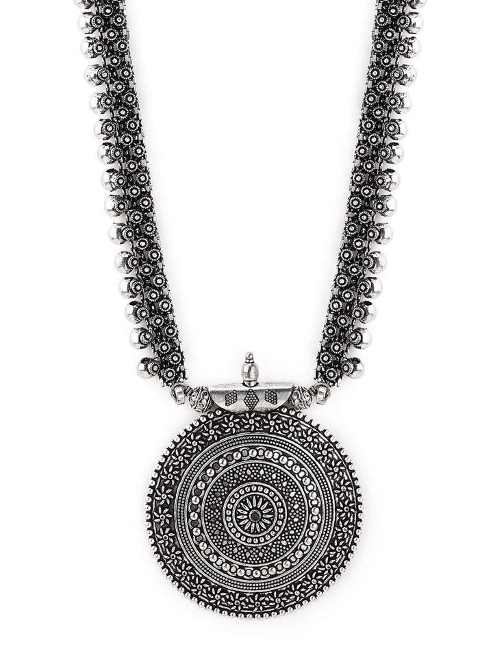 Rubans Oxidised Silver Studded Necklace Chain & Necklaces