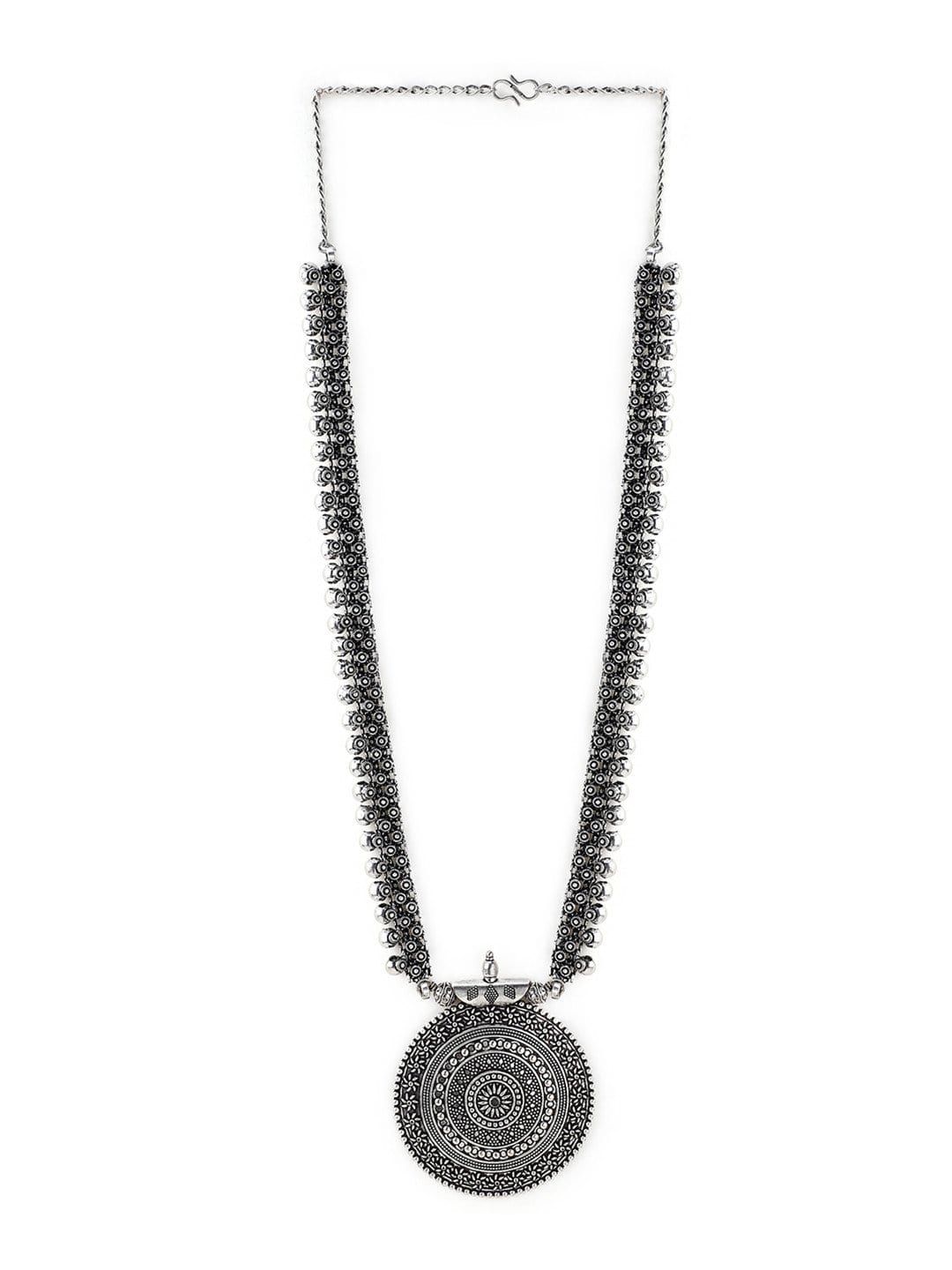 Rubans Oxidised Silver Studded Necklace Chain & Necklaces