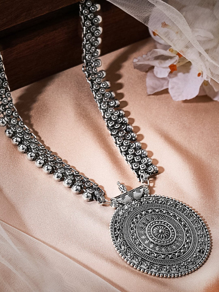 Rubans Oxidised Silver Studded Necklace Chain & Necklaces