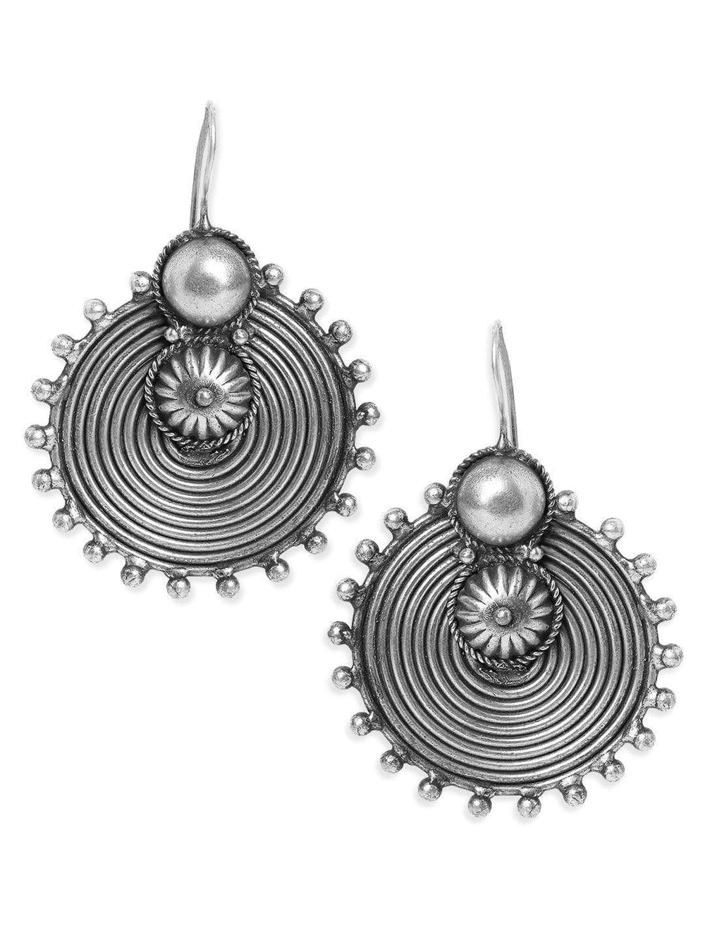 Rubans Oxidised Silver Toned Circular Drop Earrings Earrings