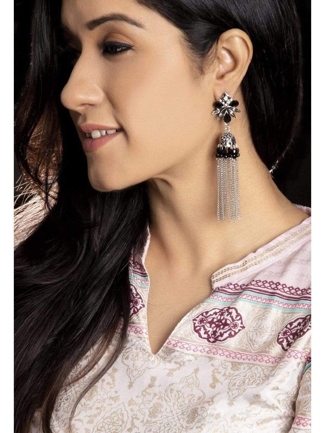 Rubans Oxidised Silver Toned Hand Crafetd Jhumka Earrings Earrings