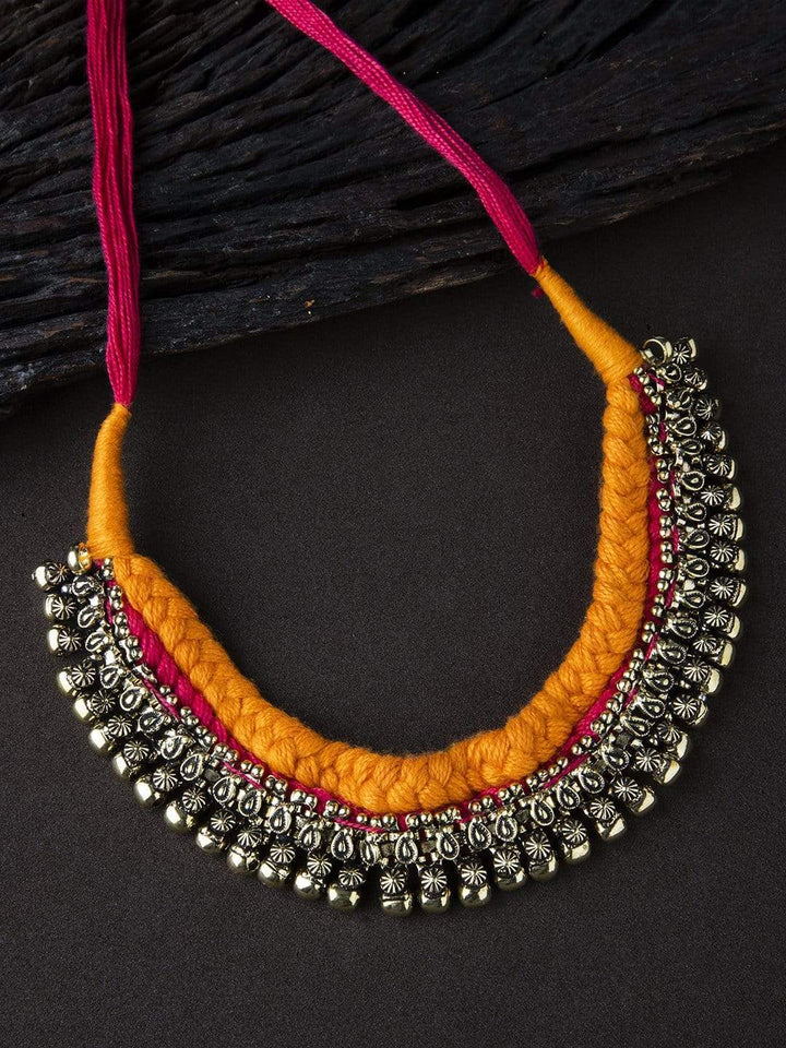 Rubans Oxidised Silver-Toned Orange Kerala Choker Necklace Chain & Necklaces