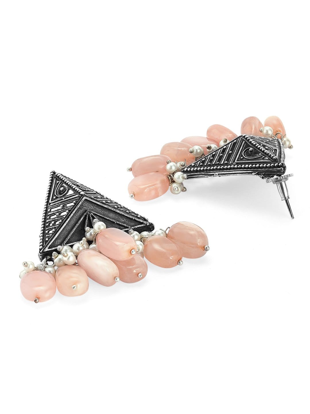 Rubans Oxidized Black Plated Earrings With Pink Beads Earrings