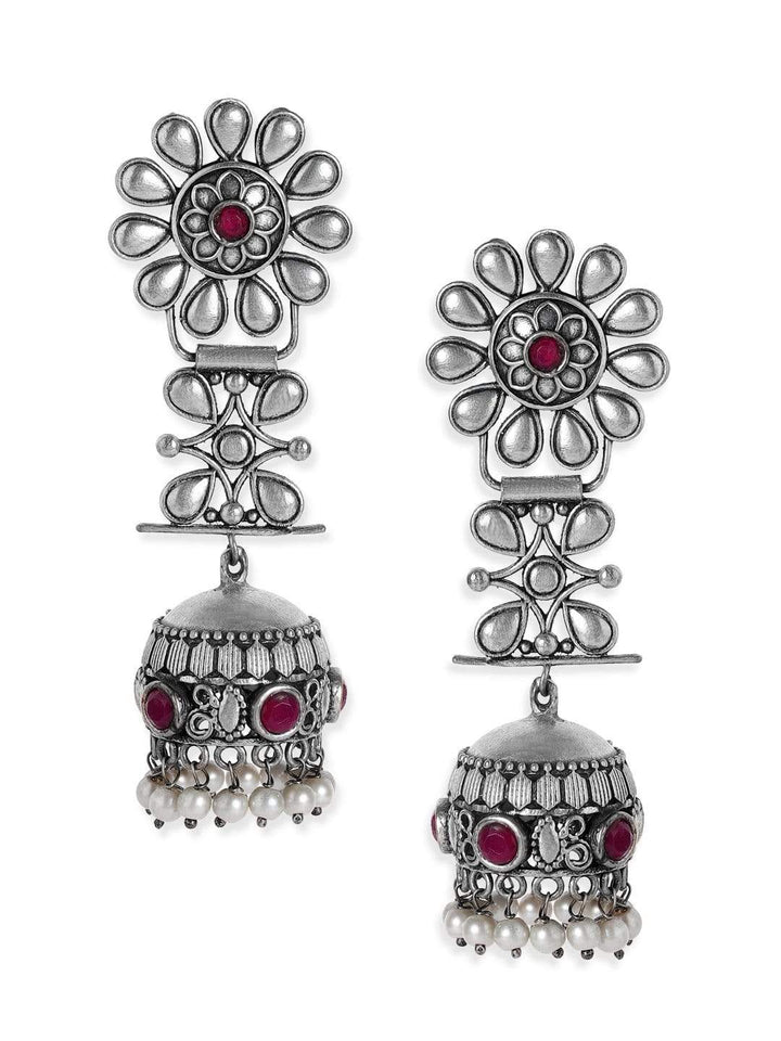 Rubans Oxidized Silver Plated Handcrafted Jhumka Earrings Earrings
