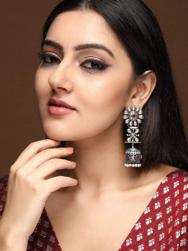 Rubans Oxidized Silver Plated Handcrafted Jhumka Earrings Earrings